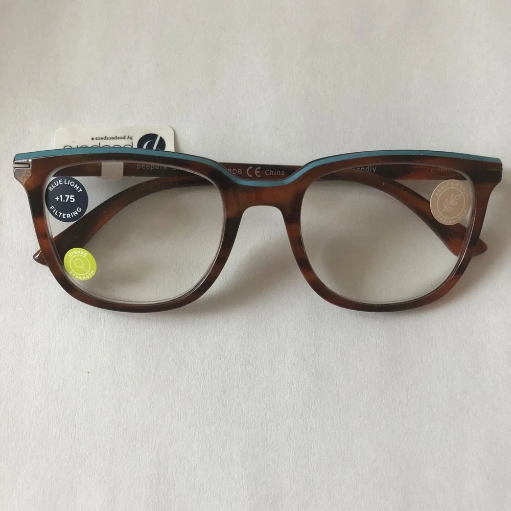 NEW Tortoise w/ Blue Accent Peepers Blue Light Filtering Glasses +1.75